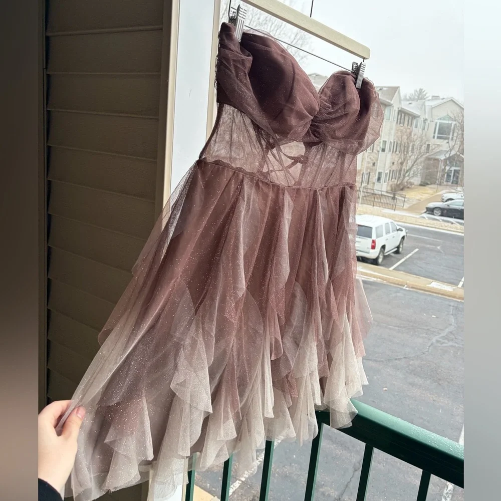 🆕✨Pear Culture 17/18 13/14 Juniors' Sweetheart-Neck Ombre Mesh Fit&Flare Bustier - Picture 6 of 16